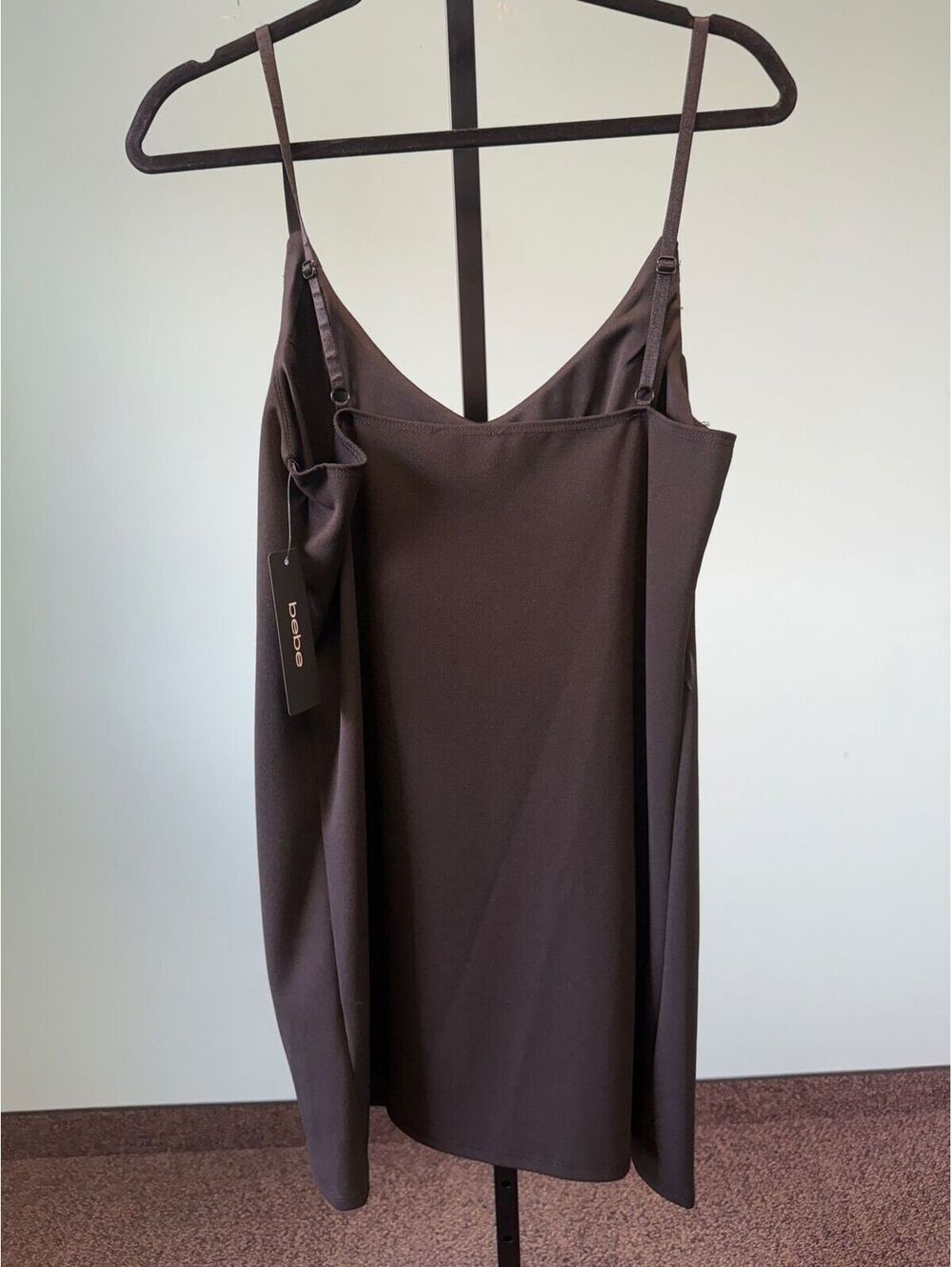 246. NWT! BEBE•Black Slip Dress•Chic Minimalist Bodycon Midi Dress•MEDIUM - Picture 4 of 4